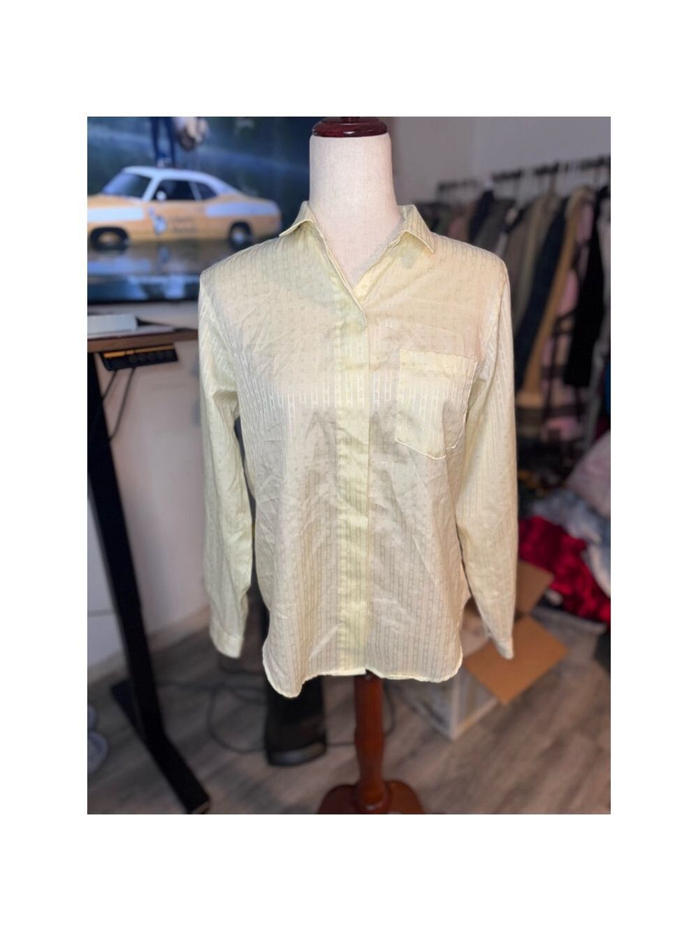 Yellow satiny long sleeve shirt Cobble Lane Shirtmakers sz 14 p. USA Vintage
